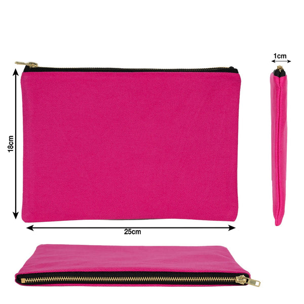 Pink Canvas Zippered Clutch Pouch – 10" × 7" (25 × 18 cm) – 10 oz - Pamusan.com