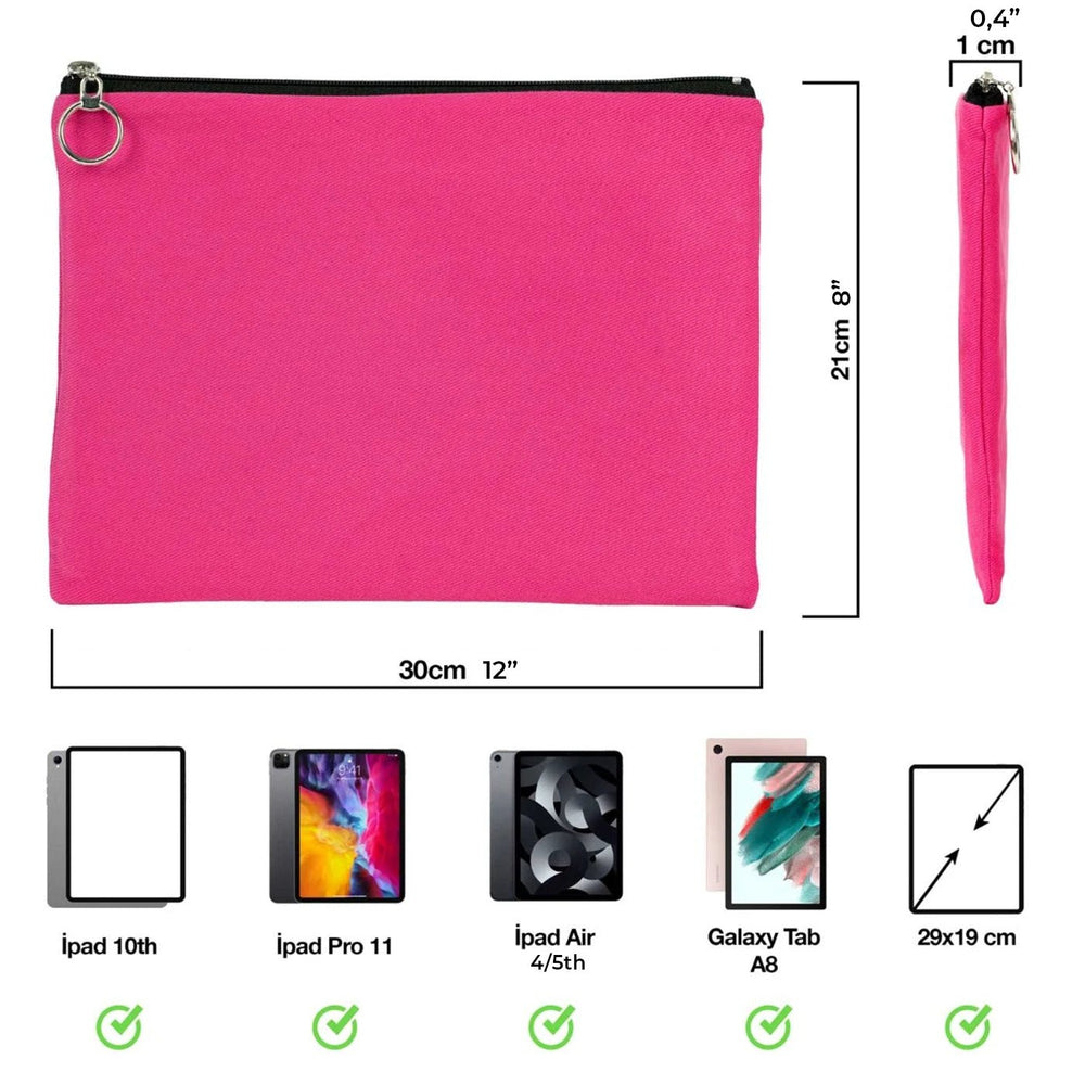 Pink Cotton Zippered Clutch Pouch – 12" × 8" (30 × 21 cm) – 10 oz Fabric - Pamusan.com