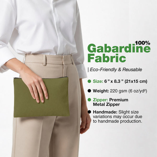 Plain Green Cotton Clutch Bag – 8"x6" Reusable Cosmetic Pouch - Pamusan.com