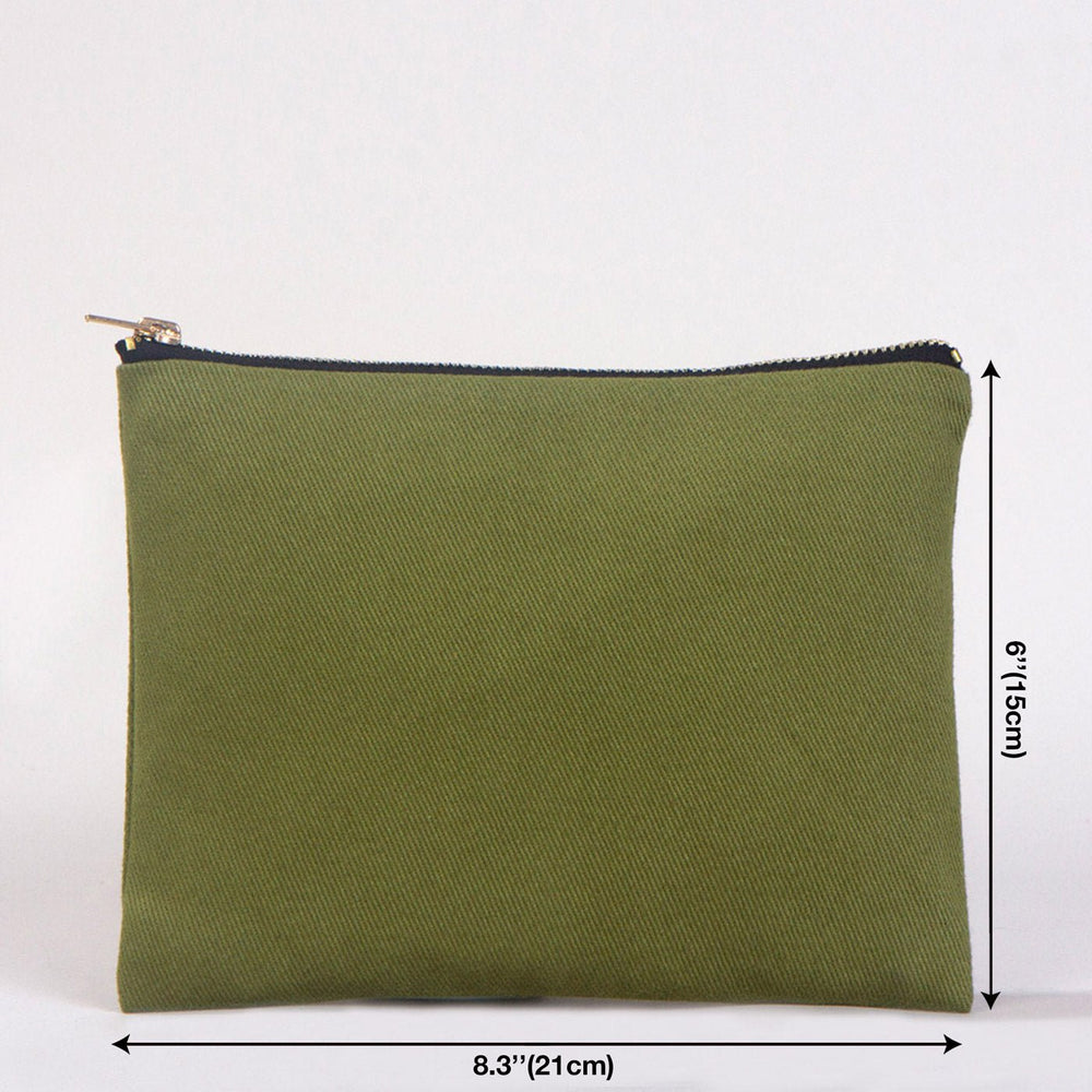 Plain Green Cotton Clutch Bag – 8"x6" Reusable Cosmetic Pouch - Pamusan.com