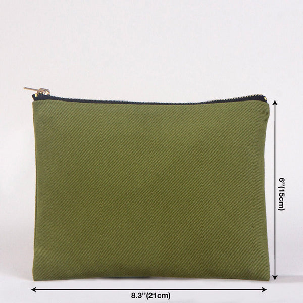 Plain Green Cotton Clutch Bag – 8"x6" Reusable Cosmetic Pouch - Pamusan.com