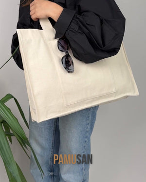 Custom printed canvas tote bag with front pocket 18x14x4 in – product video