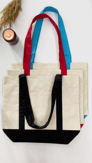 Large Trend Canvas Shopping Bag with Black Handle, 16"W x 14"H x 5"L, Large Tote Bag 12 Oz, Personalized