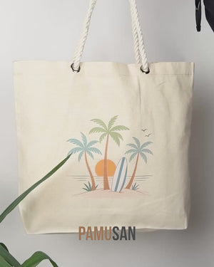Grote onbedrukte canvas strandtas met binnenvak met rits – 48 x 41 x 10 cm