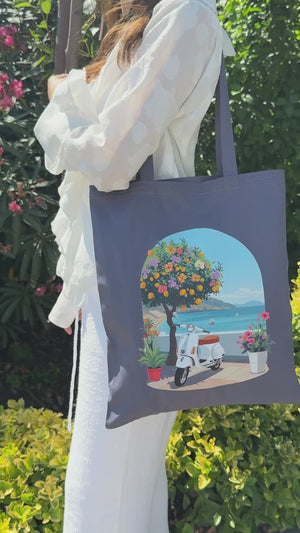 Grijze canvas tas bedrukken met eigen logo – 35 x 40 cm, 220 g/m²