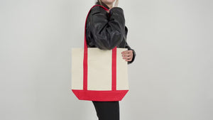 Large Trend Canvas Shopping Bag with Red Handle, 16"W x 14"H x 5"L, Large Tote Bag 12 Oz, Personalized