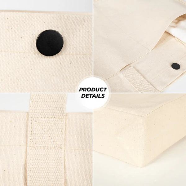 Printed Canvas LUX Tote Bag – Snap Button & Front Pockets – 18" × 16" × 4" (35 × 40 × 10 cm), Thick Fabric Weight: | Pamusan