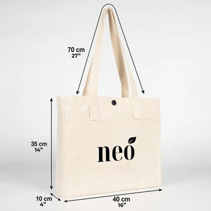 Printed Canvas LUX Tote Bag – Snap Button & Front Pockets – 18" × 16" × 4" (35 × 40 × 10 cm), Thick Fabric Weight: | Pamusan