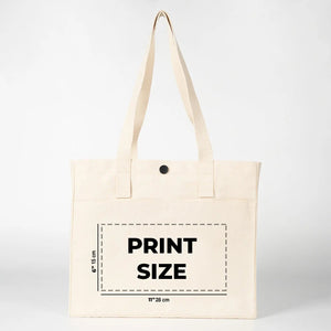 Printed Canvas LUX Tote Bag – Snap Button & Front Pockets – 18" × 16" × 4" (35 × 40 × 10 cm), Thick Fabric Weight: | Pamusan