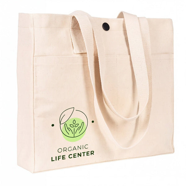 Printed Canvas LUX Tote Bag – Snap Button & Front Pockets – 18" × 16" × 4" (35 × 40 × 10 cm), Thick Fabric Weight: 10 oz Cotton - Pamusan.com