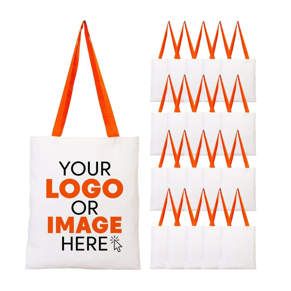 Printed Tote Bags with Orange Handles – 14"x16" Custom Cotton Logo Bags - Pamusan.com