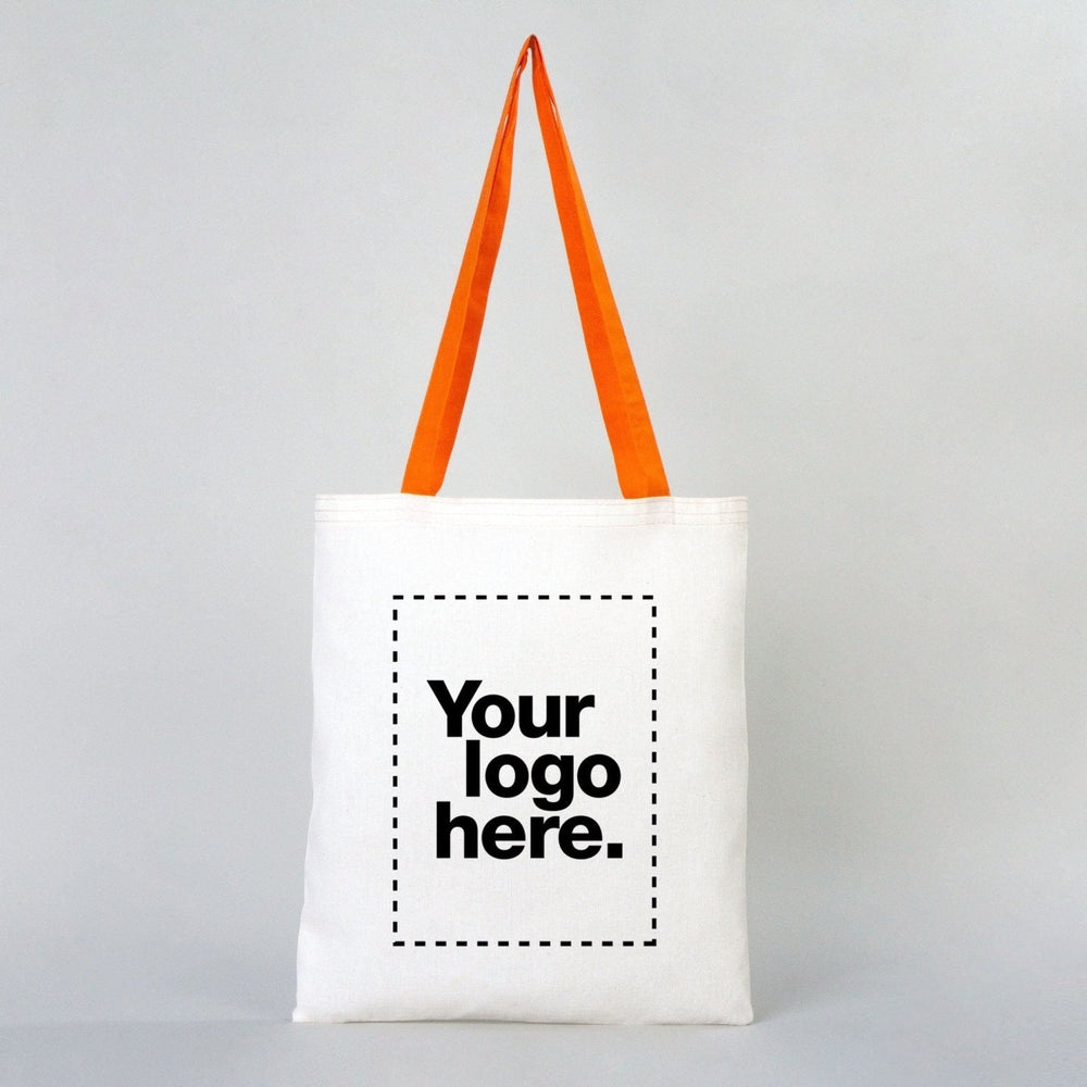 Printed Tote Bags with Orange Handles – 14"x16" Custom Cotton Logo Bags - Pamusan.com