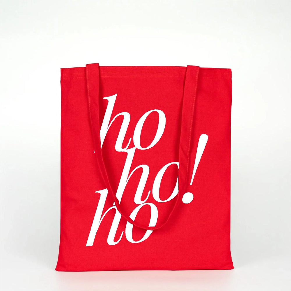 Red Canvas New Year Tote Bag 14" × 16" (35 × 40 cm) – Ho Ho Ho Printed Holiday Design - Pamusan.com