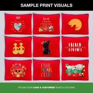 Red Clutch Bag 8"x6" – Custom Logo Makeup & Cosmetic Pouch, Bridesmaid Gift - Pamusan.com
