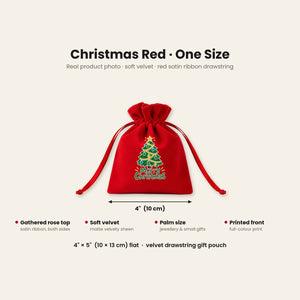 Rood fluwelen zakje plat met breedtepijl van 10 cm, ontwerp Fijne feestdagen, rood · één maat