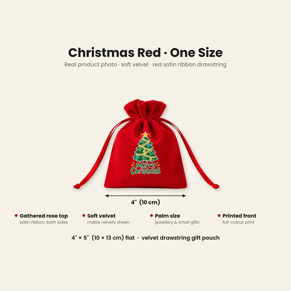 Rood fluwelen zakje plat met breedtepijl van 10 cm, ontwerp Fijne feestdagen, rood · één maat