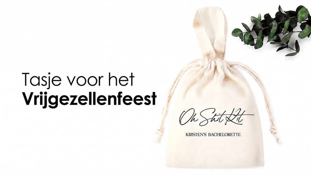 Katoenen tasje met trekkoord voor het vrijgezellenfeest