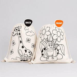 Washable Drawstring Fun Set | 5 Colorable Drawstring Bags 14"x16"+ 12 - Color Marker Set - Pamusan.com