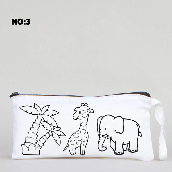 Washable Kids Coloring Tote Bag Set – 5 Reusable Cotton Bags, Pencil Case & 12 Color Markers - Pamusan.com