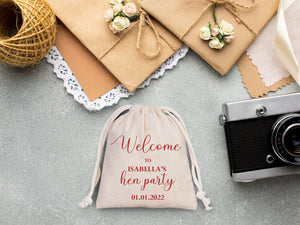 Welcome to the Wedding Pouches, Custom Bridal Party Drawstring Bags – Bridesmaid Cotton Favor Sacks - Pamusan.com