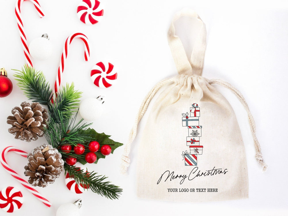 Christmas Gift Bags with Short Handles –  6" x 8" (15 cm x 20 cm) Personalized Cotton & Muslin Bags | Pamusan