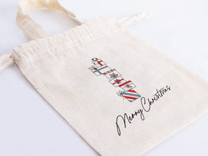 Christmas Gift Bags with Short Handles –  6" x 8" (15 cm x 20 cm) Personalized Cotton & Muslin Bags — print detail | Pamusan