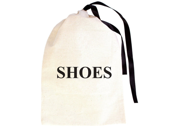 Wholesale Logo Printed Shoe Bags | Custom Drawstring Shoe Organizers | 2 Sizes |  Black Ribbon — print detail | Pamusan