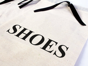 Wholesale Logo Printed Shoe Bags | Custom Drawstring Shoe Organizers | 2 Sizes |  Black Ribbon — print detail | Pamusan