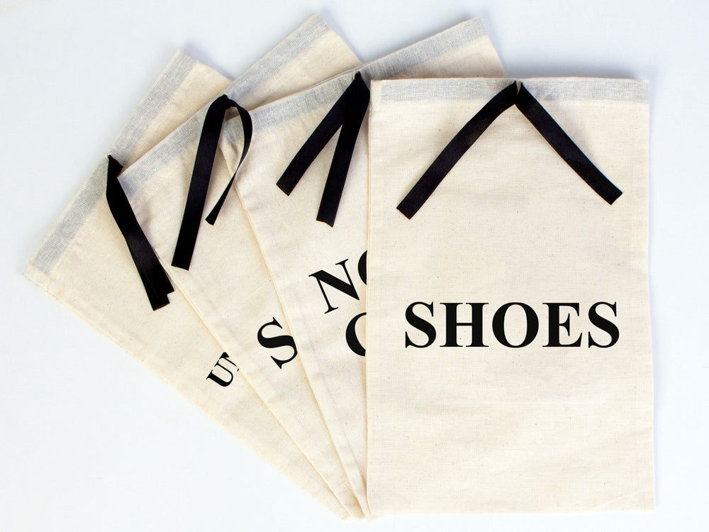 Wholesale Logo Printed Shoe Bags | Custom Drawstring Shoe Organizers | 2 Sizes |  Black Ribbon | Pamusan