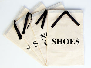 Wholesale Logo Printed Shoe Bags | Custom Drawstring Shoe Organizers | 2 Sizes |  Black Ribbon — print detail | Pamusan