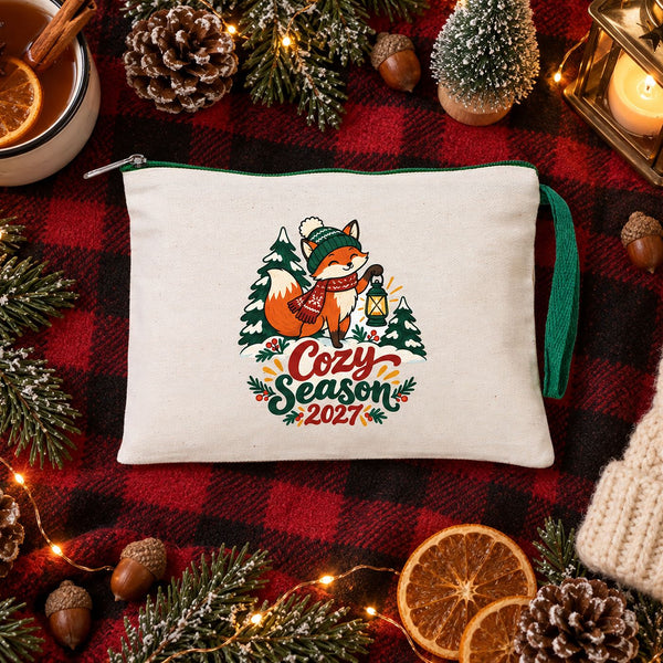 Kerst polstasje – wristlet met gekleurde rits en polslus 21 × 15 cm, 6 kleuren, 9 ontwerpen voor Kerst & Nieuwjaar 2027 – katoenen gabardine - Pamusan.nl