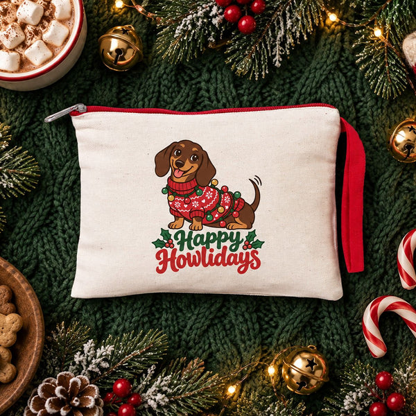 Kerst polstasje – wristlet met gekleurde rits en polslus 21 × 15 cm, 6 kleuren, 9 ontwerpen voor Kerst & Nieuwjaar 2027 – katoenen gabardine - Pamusan.nl
