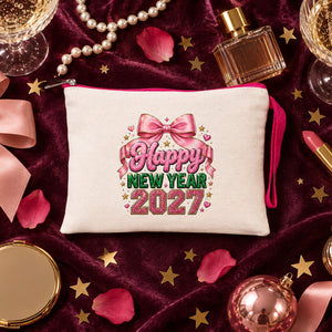 Kerst polstasje – wristlet met gekleurde rits en polslus 21 × 15 cm, 6 kleuren, 9 ontwerpen voor Kerst & Nieuwjaar 2027 – katoenen gabardine - Pamusan.nl