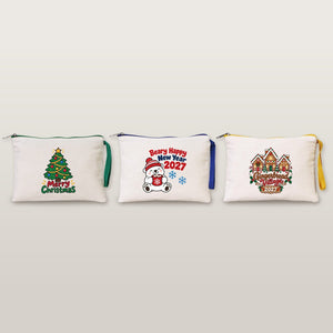 Kerst polstasje – wristlet met gekleurde rits en polslus 21 × 15 cm, 6 kleuren, 9 ontwerpen voor Kerst & Nieuwjaar 2027 – katoenen gabardine - Pamusan.nl
